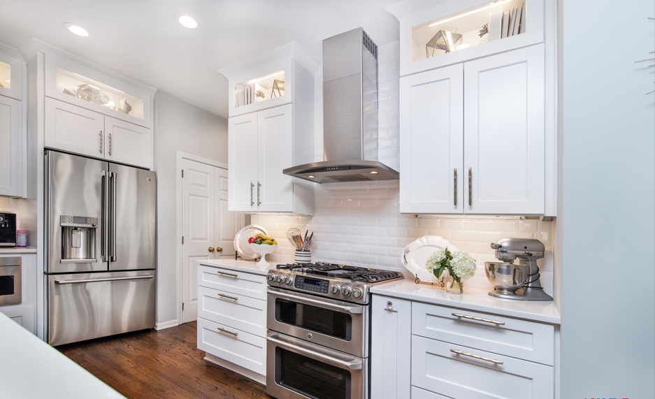 Close view of a polished stone kitchen countertop