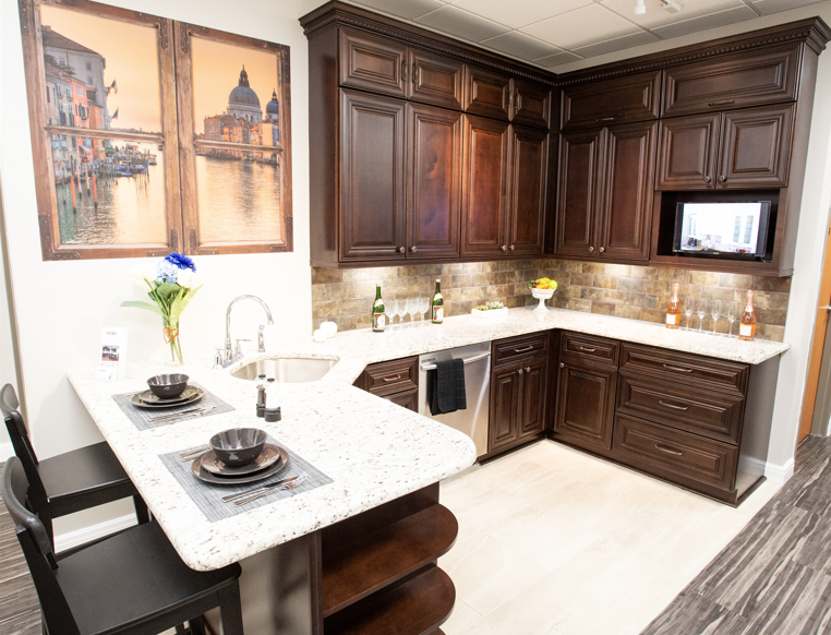 Contemporary kitchen with warm wood cabinets